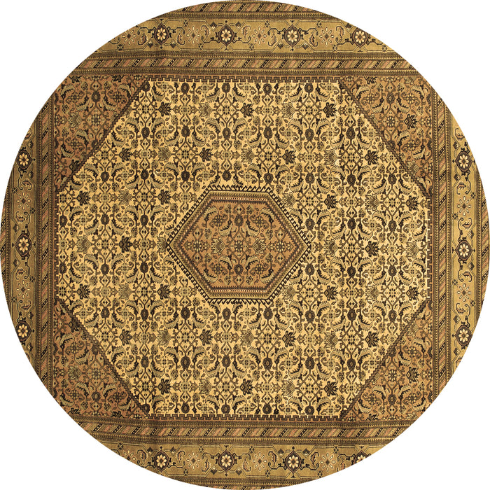 Round Machine Washable Medallion Brown Traditional Rug, wshtr141brn