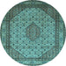 Round Medallion Light Blue Traditional Rug, tr141lblu