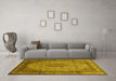 Machine Washable Medallion Yellow Traditional Rug in a Living Room, wshtr141yw