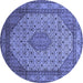 Round Machine Washable Medallion Blue Traditional Rug, wshtr141blu