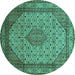 Round Medallion Turquoise Traditional Rug, tr141turq