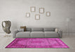 Machine Washable Medallion Pink Traditional Rug in a Living Room, wshtr141pnk