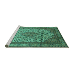 Sideview of Machine Washable Medallion Turquoise Traditional Area Rugs, wshtr141turq