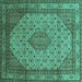 Square Medallion Turquoise Traditional Rug, tr141turq