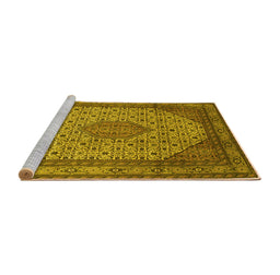 Sideview of Machine Washable Medallion Yellow Traditional Rug, wshtr141yw