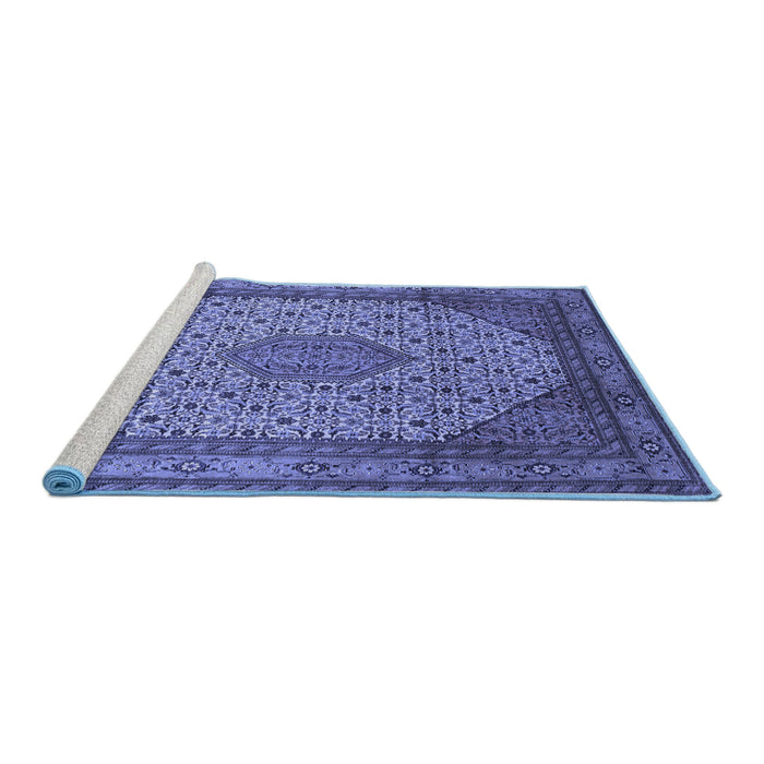 Sideview of Machine Washable Medallion Blue Traditional Rug, wshtr141blu