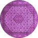 Round Machine Washable Medallion Purple Traditional Area Rugs, wshtr141pur