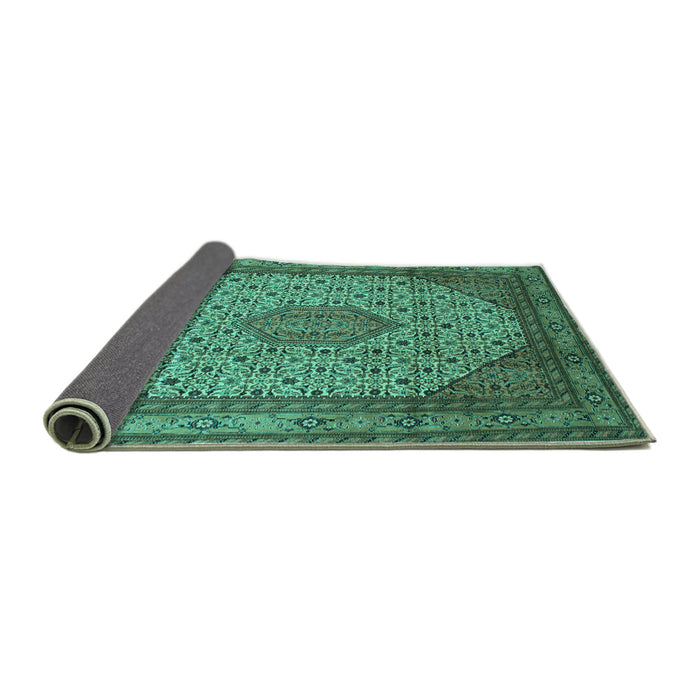 Sideview of Medallion Turquoise Traditional Rug, tr141turq