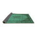 Sideview of Medallion Turquoise Traditional Rug, tr141turq