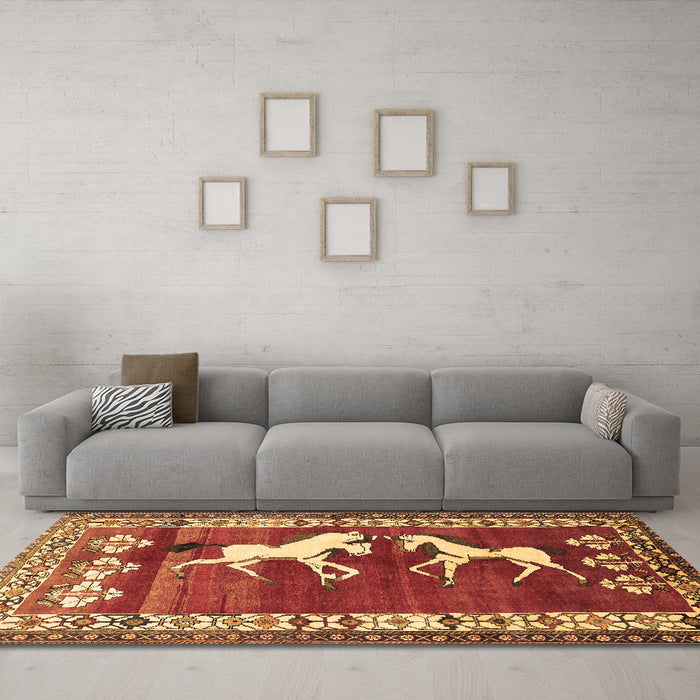 Machine Washable Persian Brown Traditional Rug in a Living Room,, wshtr1420brn