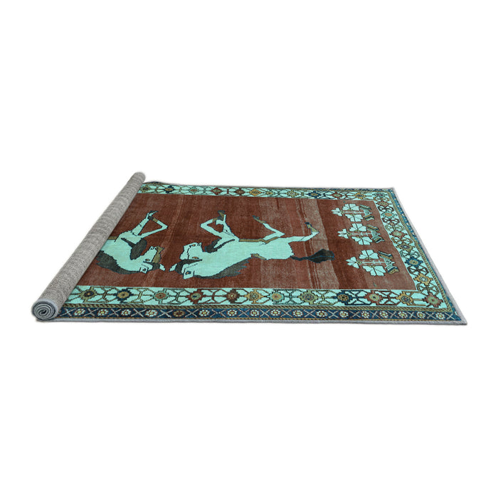 Sideview of Machine Washable Persian Light Blue Traditional Rug, wshtr1420lblu