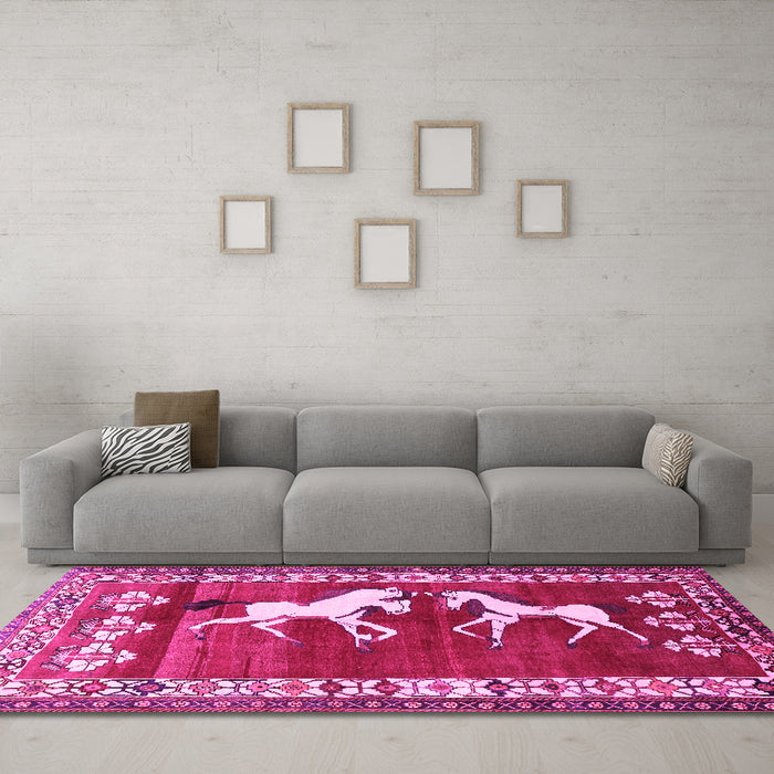 Machine Washable Persian Pink Traditional Rug in a Living Room, wshtr1420pnk