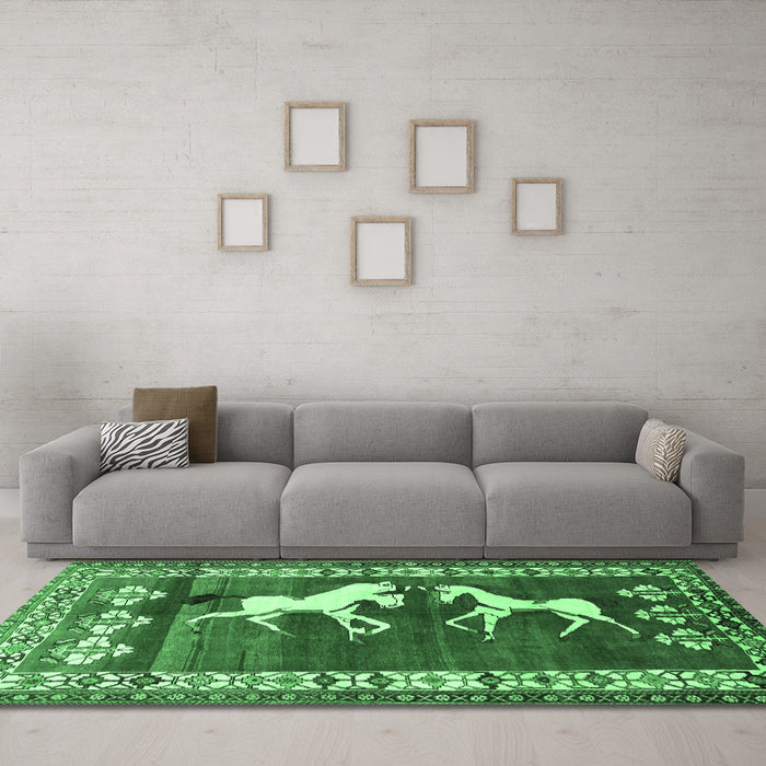 Machine Washable Persian Emerald Green Traditional Area Rugs in a Living Room,, wshtr1420emgrn