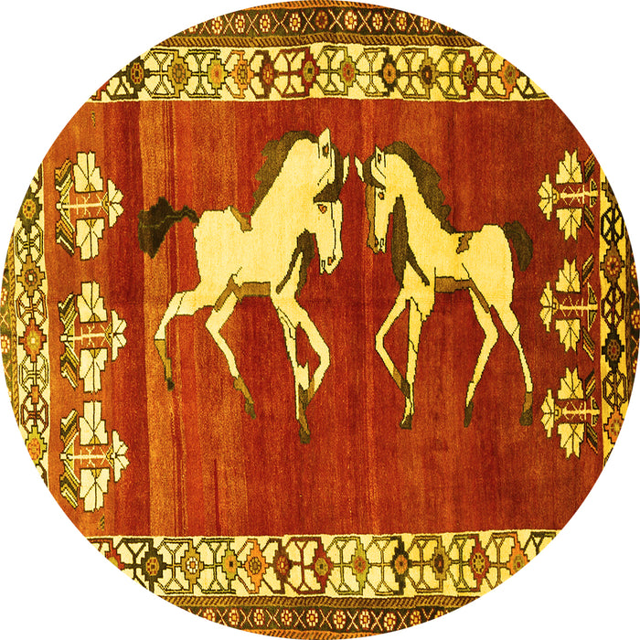 Round Persian Yellow Traditional Rug, tr1420yw