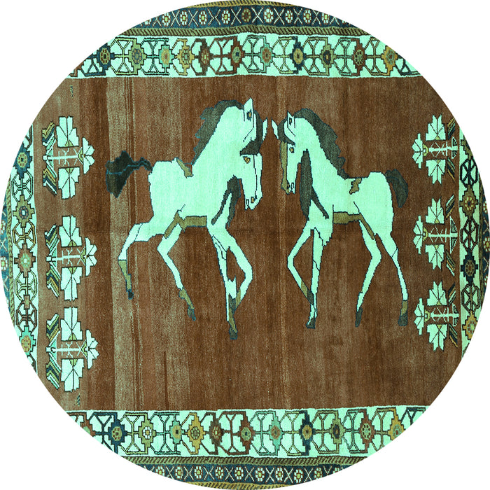 Round Persian Turquoise Traditional Rug, tr1420turq