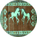 Round Persian Turquoise Traditional Rug, tr1420turq