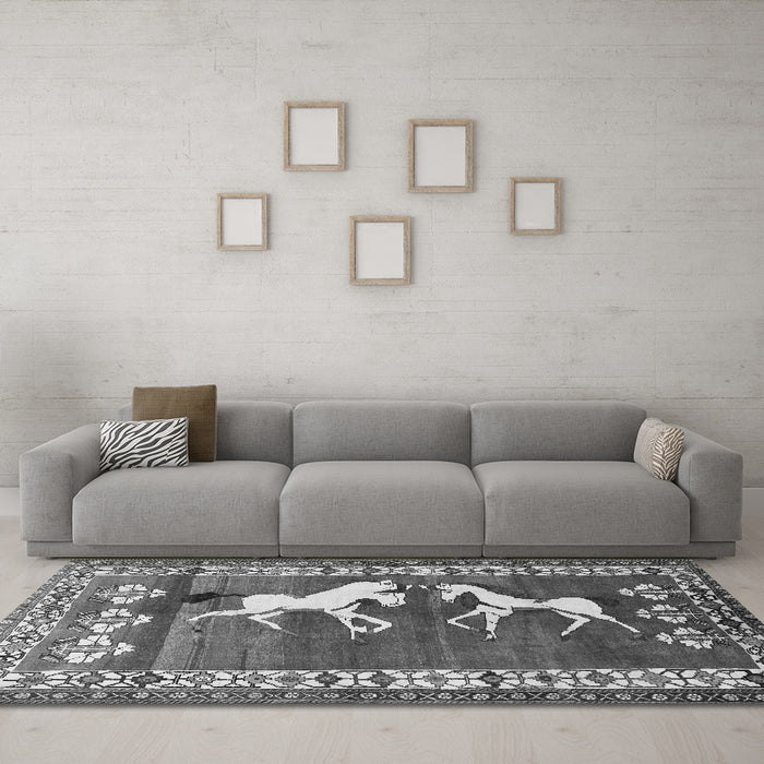 Machine Washable Persian Gray Traditional Rug in a Living Room,, wshtr1420gry