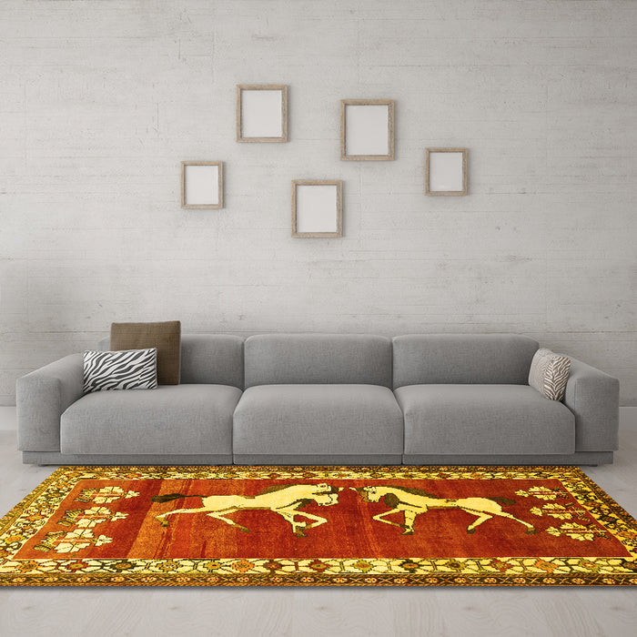Machine Washable Persian Yellow Traditional Rug in a Living Room, wshtr1420yw