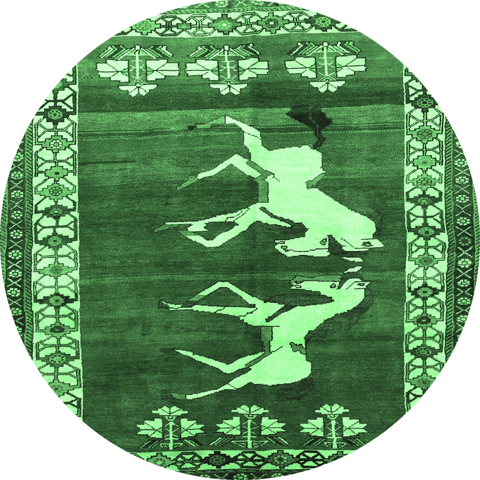 Round Persian Emerald Green Traditional Rug, tr1420emgrn