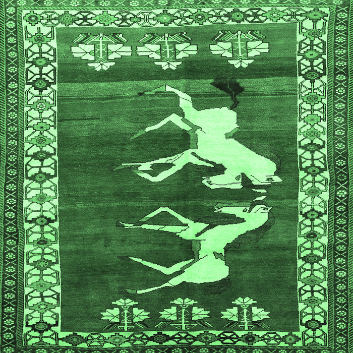 Square Persian Emerald Green Traditional Rug, tr1420emgrn
