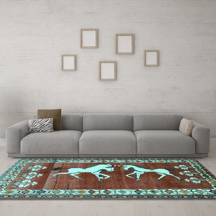 Machine Washable Persian Light Blue Traditional Rug in a Living Room, wshtr1420lblu