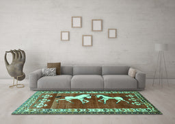Machine Washable Persian Turquoise Traditional Area Rugs in a Living Room,, wshtr1420turq