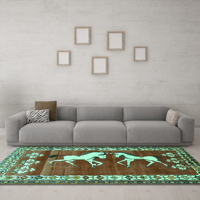 Machine Washable Persian Turquoise Traditional Area Rugs in a Living Room,, wshtr1420turq