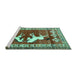 Sideview of Machine Washable Persian Turquoise Traditional Area Rugs, wshtr1420turq