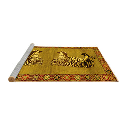 Sideview of Machine Washable Persian Yellow Traditional Rug, wshtr1421yw