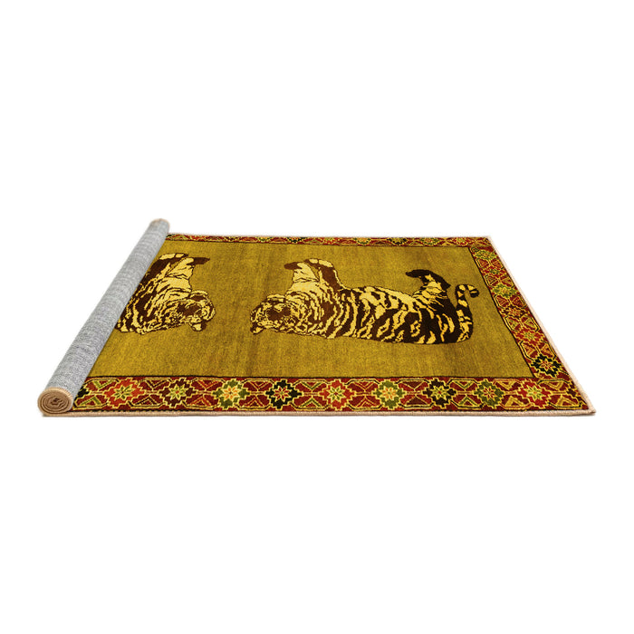 Sideview of Machine Washable Persian Yellow Traditional Rug, wshtr1421yw