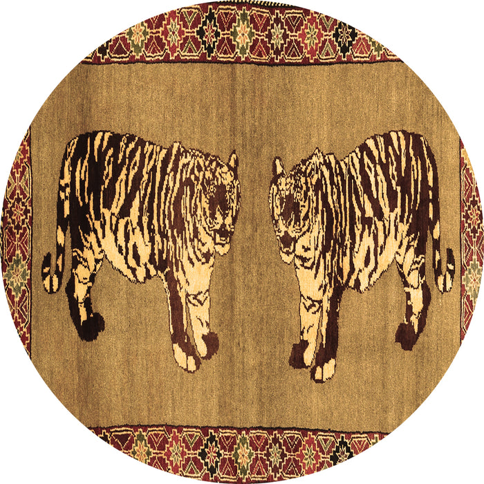 Round Persian Brown Traditional Rug, tr1421brn