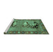 Sideview of Machine Washable Persian Turquoise Traditional Area Rugs, wshtr1421turq