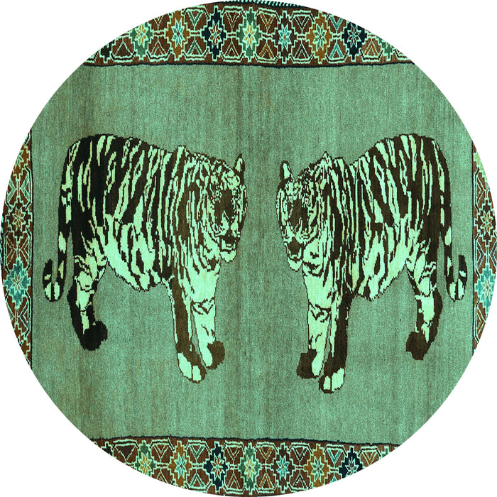 Round Persian Turquoise Traditional Rug, tr1421turq