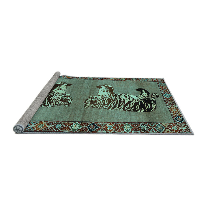 Sideview of Machine Washable Persian Light Blue Traditional Rug, wshtr1421lblu