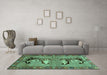 Machine Washable Persian Turquoise Traditional Area Rugs in a Living Room,, wshtr1421turq