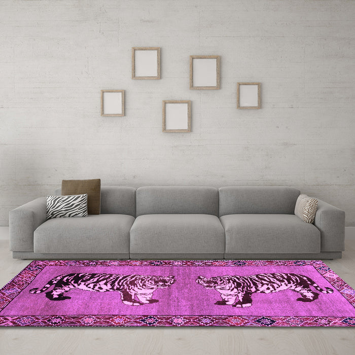 Machine Washable Persian Purple Traditional Area Rugs in a Living Room, wshtr1421pur