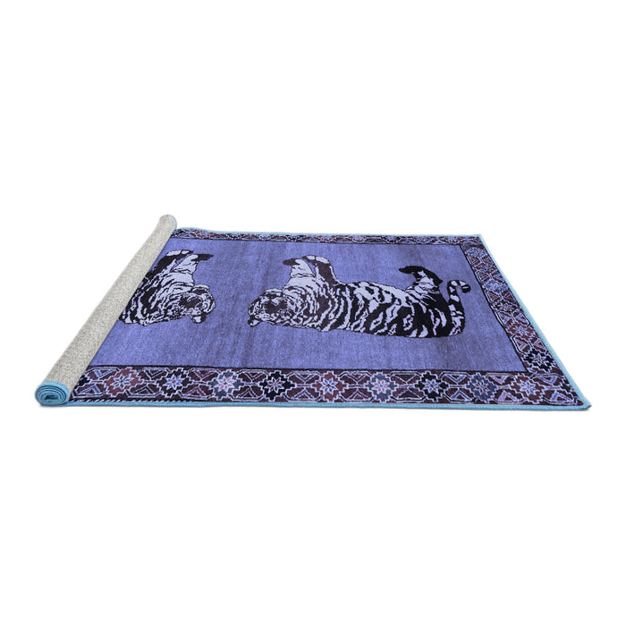 Sideview of Machine Washable Persian Blue Traditional Rug, wshtr1421blu