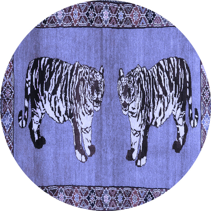 Round Machine Washable Persian Blue Traditional Rug, wshtr1421blu