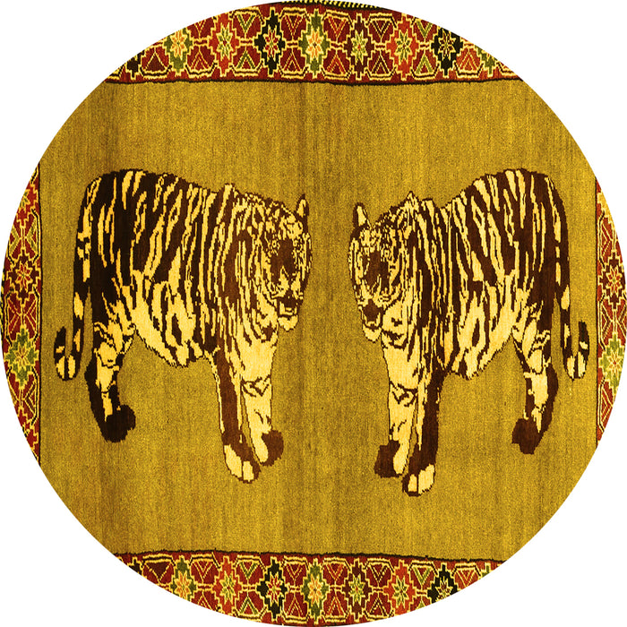 Round Persian Yellow Traditional Rug, tr1421yw