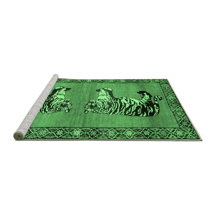 Sideview of Machine Washable Persian Emerald Green Traditional Area Rugs, wshtr1421emgrn