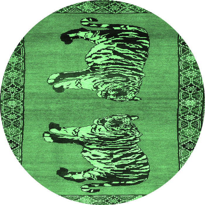 Round Persian Emerald Green Traditional Rug, tr1421emgrn