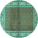 Round Machine Washable Persian Turquoise Traditional Area Rugs, wshtr1422turq