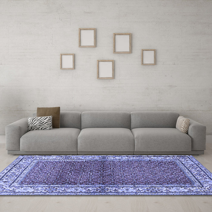 Machine Washable Persian Blue Traditional Rug in a Living Room, wshtr1422blu