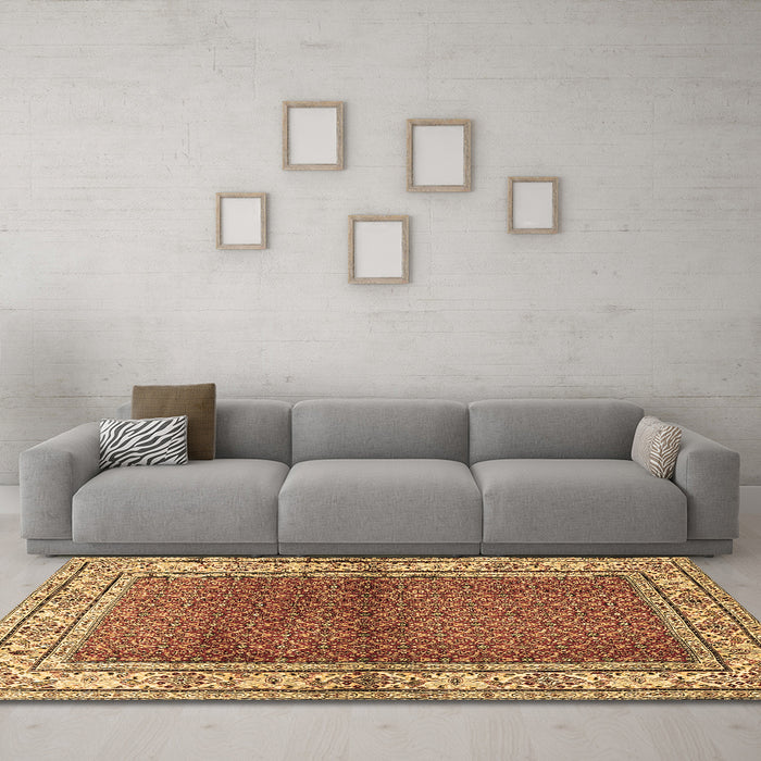 Machine Washable Persian Brown Traditional Rug in a Living Room,, wshtr1422brn
