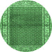 Round Machine Washable Persian Emerald Green Traditional Area Rugs, wshtr1422emgrn