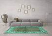 Machine Washable Persian Turquoise Traditional Area Rugs in a Living Room,, wshtr1422turq