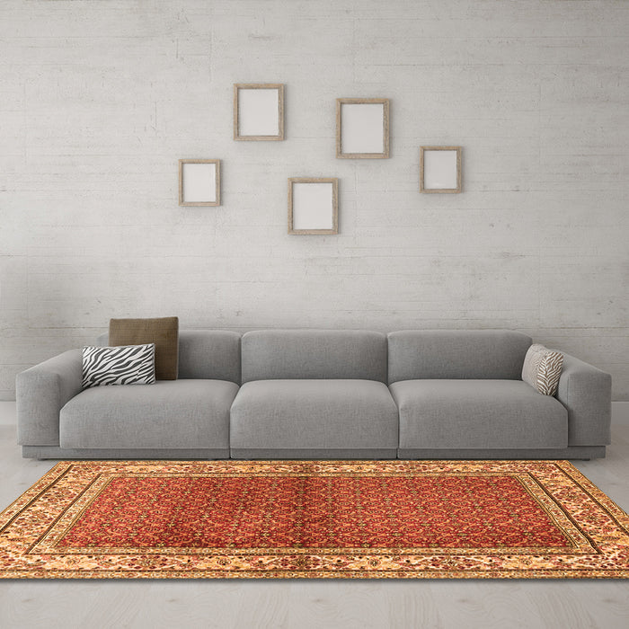 Machine Washable Persian Orange Traditional Area Rugs in a Living Room, wshtr1422org