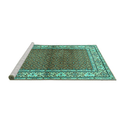 Sideview of Machine Washable Persian Turquoise Traditional Area Rugs, wshtr1422turq