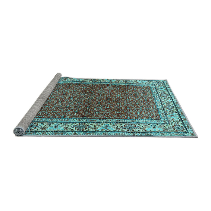Sideview of Machine Washable Persian Light Blue Traditional Rug, wshtr1422lblu