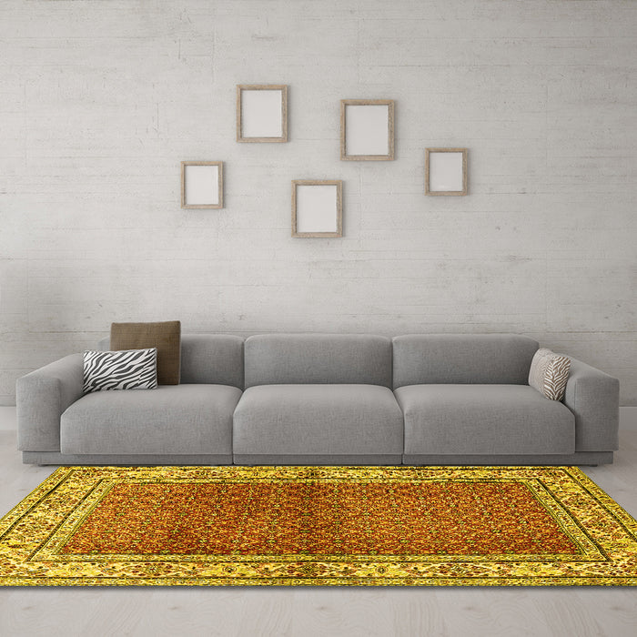 Machine Washable Persian Yellow Traditional Rug in a Living Room, wshtr1422yw